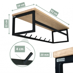 Wandgarderobe mit Ablage aus Eiche und Metall - Kleidergarderobe Flur - ohne Baumkante