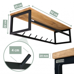 Wandgarderobe mit Ablage aus Eiche und Metall - Kleidergarderobe Flur - mit Baumkante