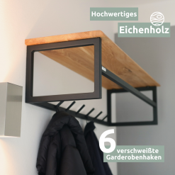 Alternative view of Wandgarderobe mit Ablage aus Eiche und Metall - Kleidergarderobe Flur