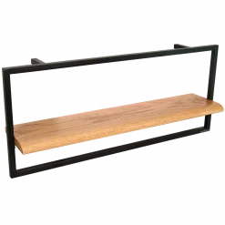 Wandregal long Schwarz Gerahmt I Industrial Style - mit Baumkante, Natur