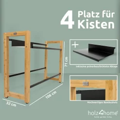 Alternative view of Getränkekistenregal Bambus inkl. pulverbeschichteter Ablage I Schwarz | 4 Kisten - breit
