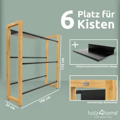 Alternative view of Getränkekistenregal Bambus inkl. pulverbeschichteter Ablage I Schwarz | 6 Kisten